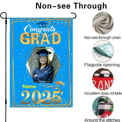 UUBAO Custom Graduation Garden Flag with Photo Class of 2025 Congrats Grad Double Sided Yard Flag Decorative Gifts (Sky Blue)