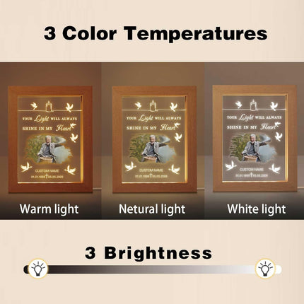 UUBAO Personalized Memorial Gift Night Light Customized Light Up Picture Frames Acrylic Led Plaque Lamp Sympathy Remembrance Gift(Peace Dove)