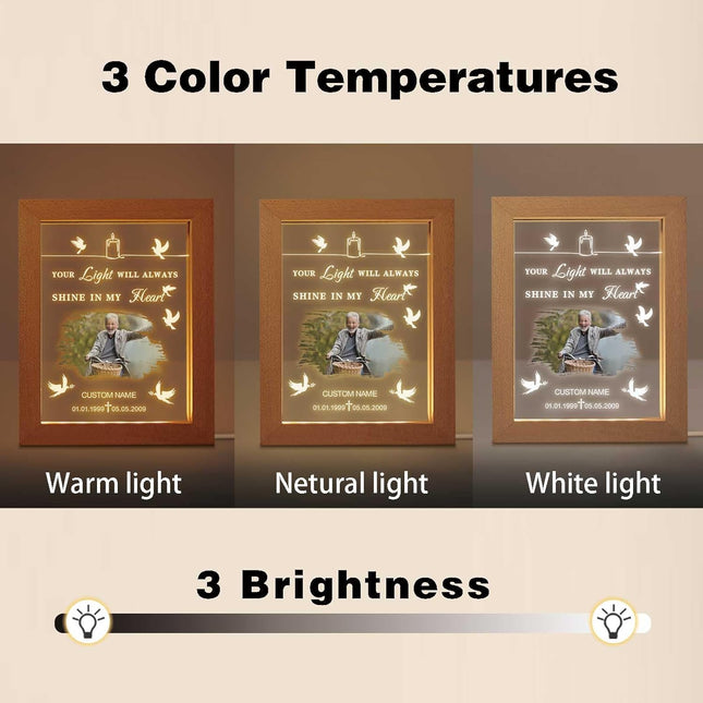 UUBAO Personalized Memorial Gift Night Light Customized Light Up Picture Frames Acrylic Led Plaque Lamp Sympathy Remembrance Gift(Peace Dove)