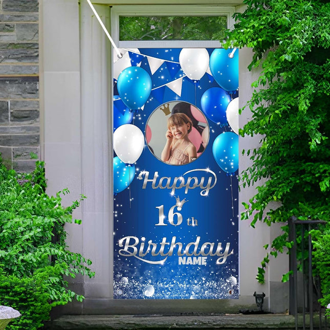 UUBAO Custom Happy Birthday Door Banner Backdrop Birthday Decorations Party Supplies for Women Men(Navy Blue)