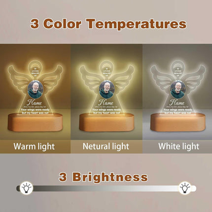 UUBAO Personalized Memorial Gift Photo Night Light Customized Light Up Acrylic Plaque Lamp Sympathy Bereavement Remembrance Gift(Angel Wing)