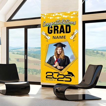 UUBAO Custom Graduation Party Decorations Personalization Banner Class of 2025 Backdrop Door Cover (Yellow)