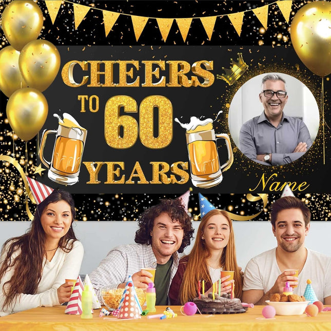 UUBAO Custom Black and Gold Happy Birthday Party Decorations Backdrop Banner