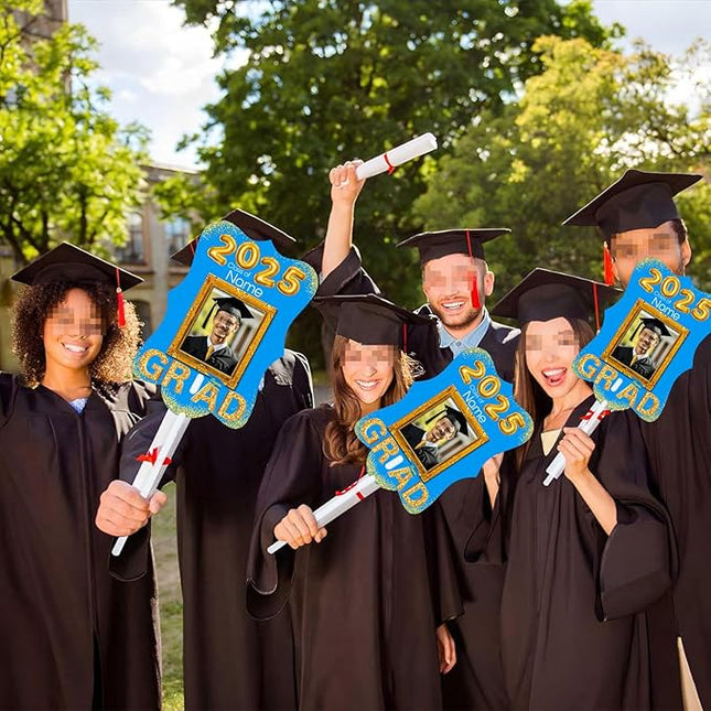 UUBAO Personalized Graduation Double Sided Face Fan Class of 2025 Customized Graduation Head Face Cutout with Handle Fun Photo Prop Supplies(Sky Blue)