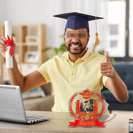 UUBAO Customized Graduation Plaque with Single Picture Custom Picture 2025 Congrats Grad Crystal Desktop Farewell Keepsake Gift (Red)