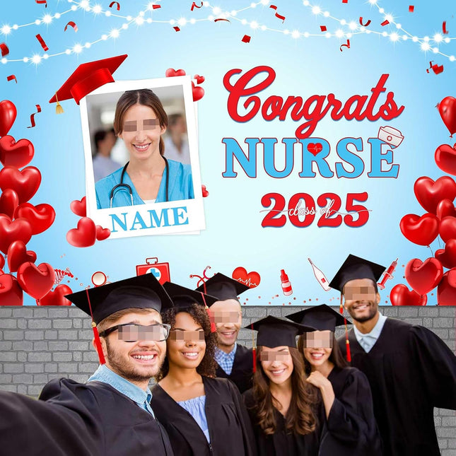 UUBAO Custom Nurse/Medical Students Graduation Party Decorations 2025 Personalization Congrats Grad Backdrop Banner