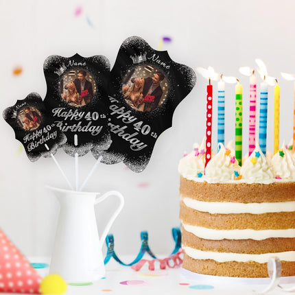 UUBAO Personalized Double Sided Happy Birthday Photo Prop Face Fan Customized Birthday Fun Supplies(Black and Silver)