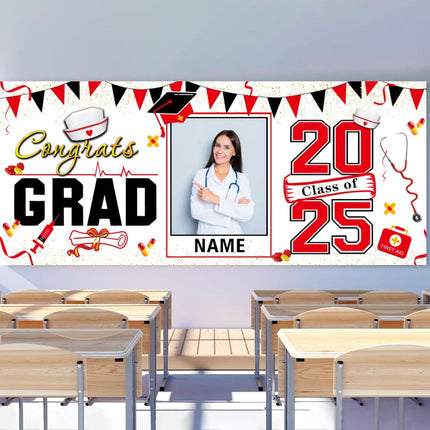 UUBAO Custom Nurse/Medical Students Graduation Garage Door Banner Cover Personalized Class of 2025 Congrats Grad Party Backdrop