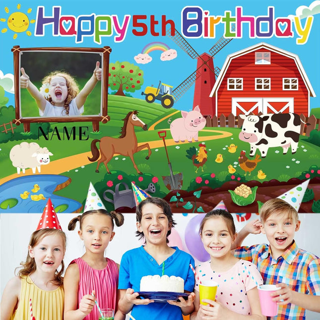 UUBAO Custom Farm Animal Happy Birthday Party Decorations Barn Cow Farmhouse Birthday Backdrop Banner