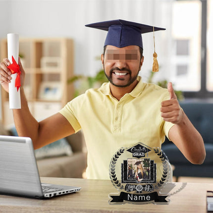 UUBAO Customized Graduation Plaque with Single Picture Custom Picture 2025 Congrats Grad Crystal Desktop Farewell Keepsake Gift (Black and Silver)