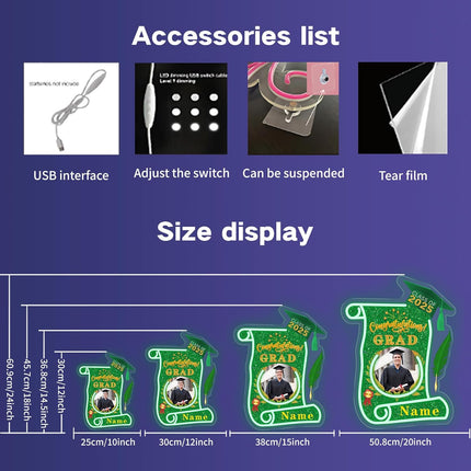 UUBAO Custom Graduation Gift LED Neon Signs Class of 2025 Personalized Photo Congrats Grad USB Powered (Dark Green)