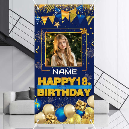 UUBAO Custom Happy Birthday Door Banner Backdrop Birthday Decorations Party Supplies for Women Men(Navy Blue)