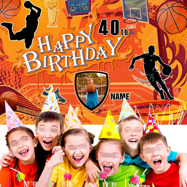 UUBAO Custom Basketball Theme Birthday Decoration Banner Personalized Fabric Banner Birthday Party Supplies for Men Boys