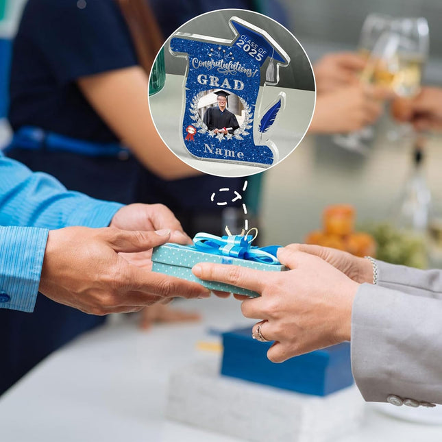 UUBAO Personalized Graduation Gift Class of 2025 Desk Paperweight Farewell Memorial Decorative Signs Plaques with Photo (Blue and Silver)