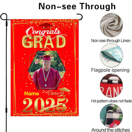 UUBAO Custom Graduation Garden Flag with Photo Class of 2025 Congrats Grad Double Sided Yard Flag Decorative Gifts (Red)