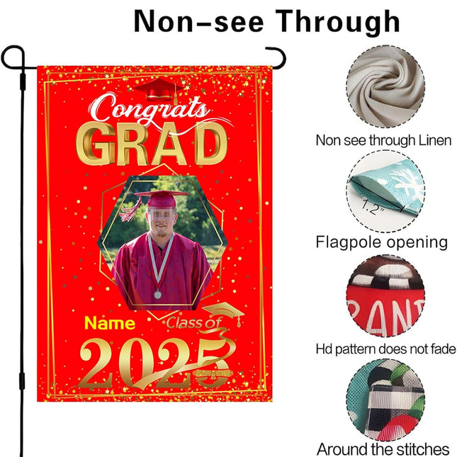 UUBAO Custom Graduation Garden Flag with Photo Class of 2025 Congrats Grad Double Sided Yard Flag Decorative Gifts (Red)