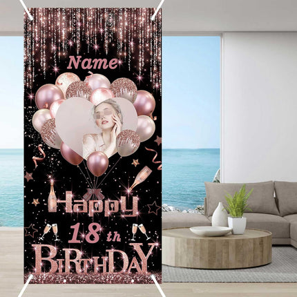 UUBAO Custom Happy Birthday Door Banner Backdrop Birthday Decorations Party Supplies for Women Men(Pink)