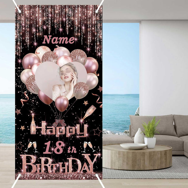 UUBAO Custom Happy Birthday Door Banner Backdrop Birthday Decorations Party Supplies for Women Men(Pink)