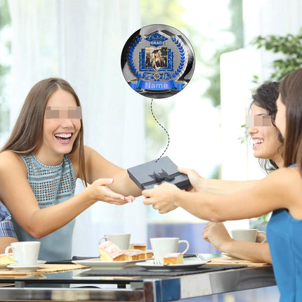 UUBAO Customized Graduation Plaque with Single Picture Custom Picture 2025 Congrats Grad Crystal Desktop Farewell Keepsake Gift (Blue and Silver)