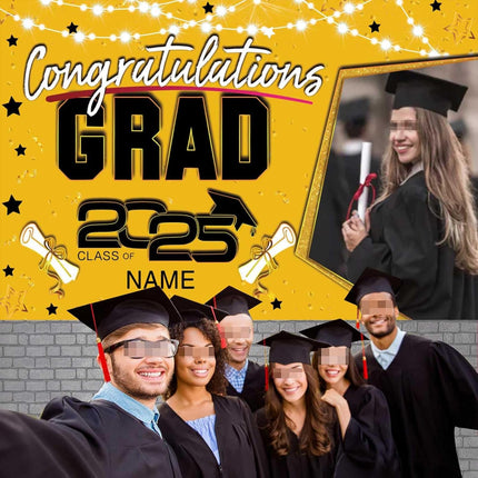 UUBAO Custom Graduation Party Decorations Personalization Banner Class of 2025 Backdrop (Yellow)
