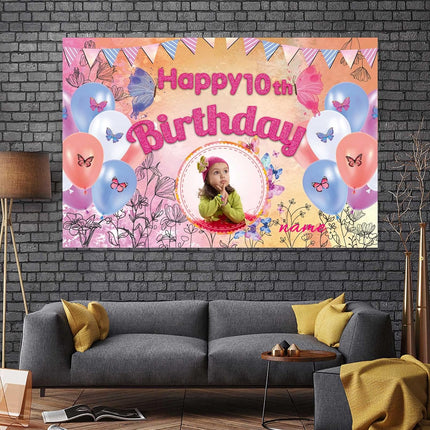 UUBAO Custom Butterfly Birthday Party Decorations Banner Backdrop Decorations Supplies