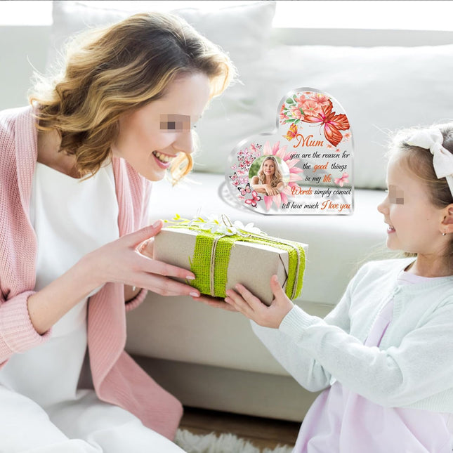 UUBAO Custom Mother’s Day Personalized Acrylic Plaque with Photos Name Gifts for Mom (Flower Heart)