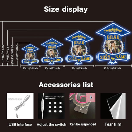 UUBAO Custom Graduation Gift LED Neon Signs Class of 2025 Personalized Photo Congrats Grad USB Powered (Blue and Gold)