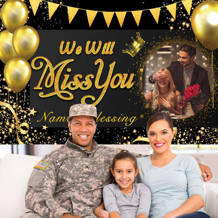 UUBAO Custom We Will Miss You Decorations Banner,Farewell Going Away Party for Anniversary Retirement Graduation Party(Black Gold)