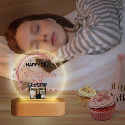 UUBAO Personalized Happy Birthday Night Light Gift with Photo Customized Acrylic Lamp for Her Mom Daughter Grandma Nana(Rose Gold and Black)