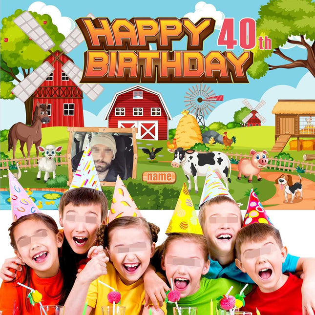 UUBAO Custom Farm Theme Birthday Decorations Banner Personalized Fabric Banner for Birthday Party Supplies
