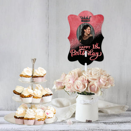 UUBAO Custom Happy Birthday Face Cutout Fans Personalized Photo Prop Signs for Birthday Party(Black and Rose Gold)