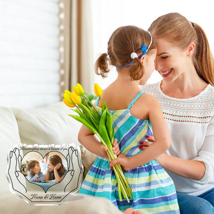 UUBAO Custom Mother‘s Day Personalized Acrylic Plaque with Photos Name Gifts for Mom (Heart Hand)