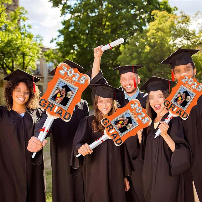 UUBAO Personalized Graduation Double Sided Face Fan Class of 2025 Customized Graduation Head Face Cutout with Handle Fun Photo Prop Supplies(Orange)