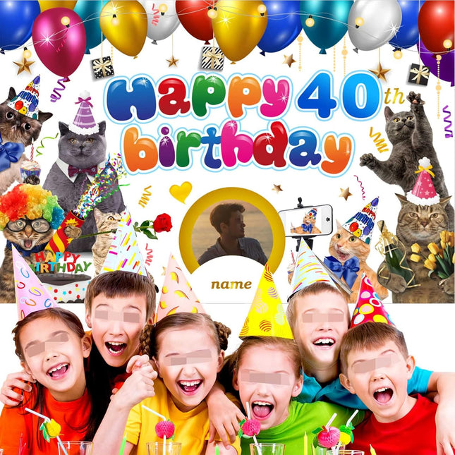 UUBAO Custom Cat Theme Birthday Decoration Banner Personalized Fabric Banner for Birthday Party Supplies