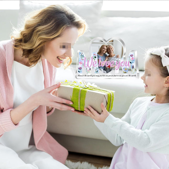 UUBAO Custom Mother’s Day Personalized Acrylic Plaque with Photos Name Gifts for Mom (Blue Heart)