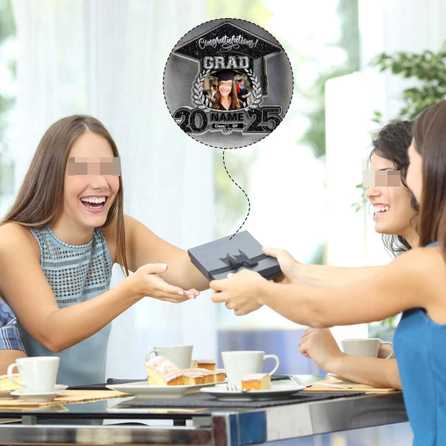 UUBAO Customized Graduation Plaque with Photo Crystal Desktop Keepsake Gift (Black and Silver)