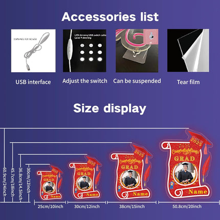 UUBAO Custom Graduation Gift LED Neon Signs Class of 2025 Personalized Photo Congrats Grad USB Powered (Red)