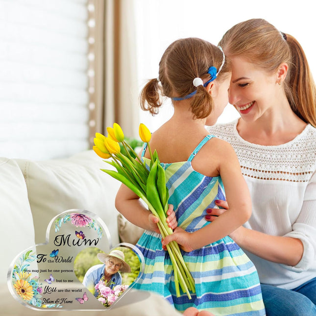 UUBAO Custom Mother’s Day Personalized Acrylic Plaque with Photos Name Gifts for Mom (Heart Butterfly)