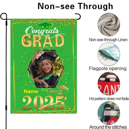 UUBAO Custom Graduation Garden Flag with Photo Class of 2025 Congrats Grad Double Sided Yard Flag Decorative Gifts (Light Green)