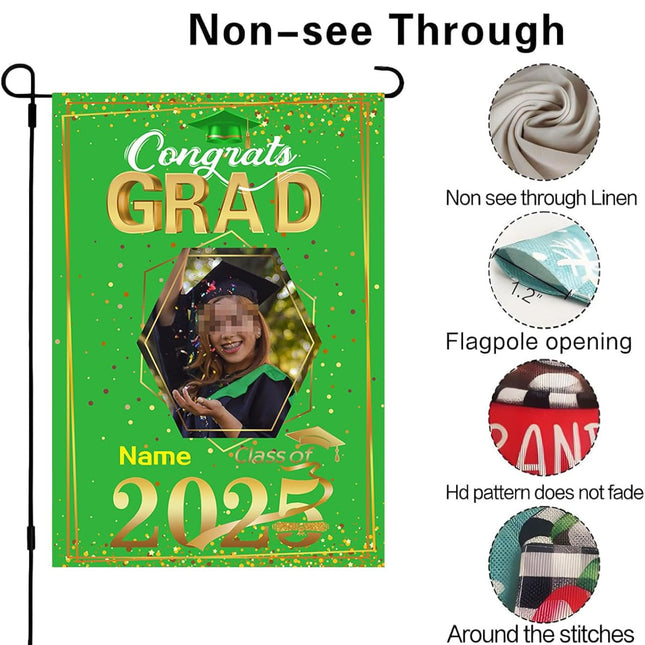 UUBAO Custom Graduation Garden Flag with Photo Class of 2025 Congrats Grad Double Sided Yard Flag Decorative Gifts (Light Green)