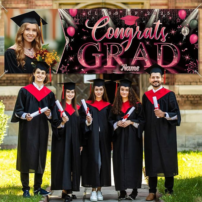 UUBAO Custom Graduation Party Decorations Personalization Banner Class of 2025 Backdrop (Pink）