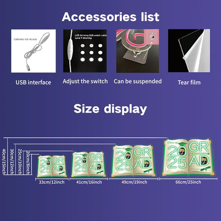 UUBAO Personalized Graduation Gift Neon Signs Congrats Grad LED Light Signs with Photo 2025 Party Backdrop Light Sign Decor (Dark Green)