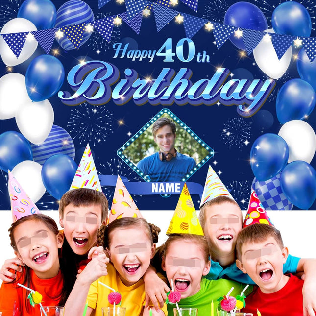 UUBAO Custom Navy Blue Theme Birthday Banner for Party Happy Birthday Backdrop Decoration Personalized with Name and Photo