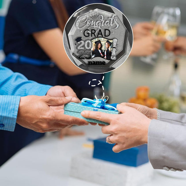 UUBAO Personalized Graduation Gift Class of 2025 Desk Paperweight Farewell Memorial Decorative Signs Plaques with Photo (Black and Silver)