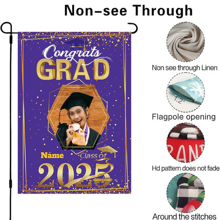 UUBAO Custom Graduation Garden Flag with Photo Class of 2025 Congrats Grad Double Sided Yard Flag Decorative Gifts (Purple)