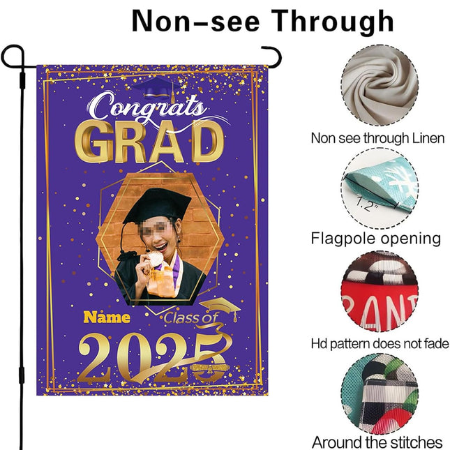 UUBAO Custom Graduation Garden Flag with Photo Class of 2025 Congrats Grad Double Sided Yard Flag Decorative Gifts (Purple)
