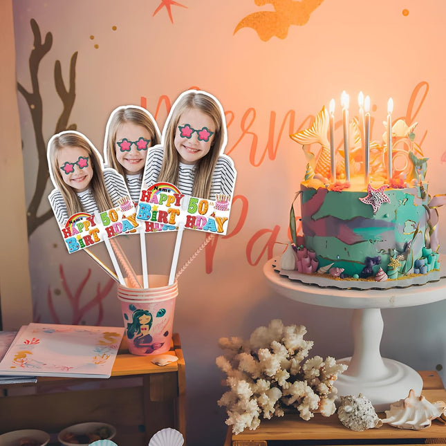 UUBAO Personalized Happy Birthday Photo Prop Face Fan Customized Double Sided Fun Supplies(Colorful Children)