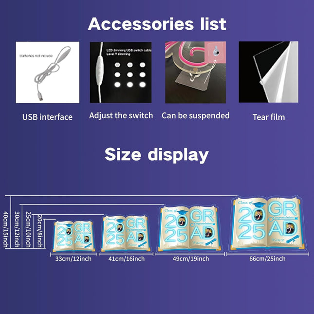 UUBAO Personalized Graduation Gift Neon Signs Congrats Grad LED Light Signs with Photo 2025 Party Backdrop Light Sign Decor (Sky Blue)