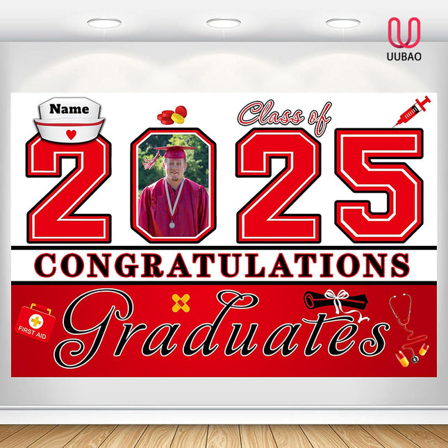 UUBAO Custom Nurse/Medical Students Graduation Party Decorations 2025 Personalization Congrats Grad Backdrop Banner