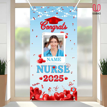 UUBAO Custom Nurse/Medical students Graduation Party Decorations Class of 2025  Front Door Porch Sign Backdrop Banner